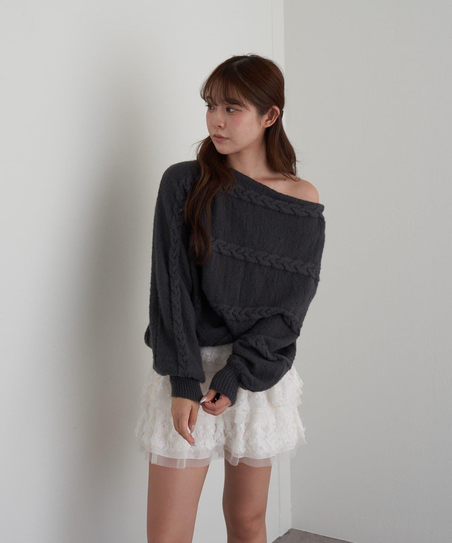 麻花寬鬆蝙蝠袖針織衫