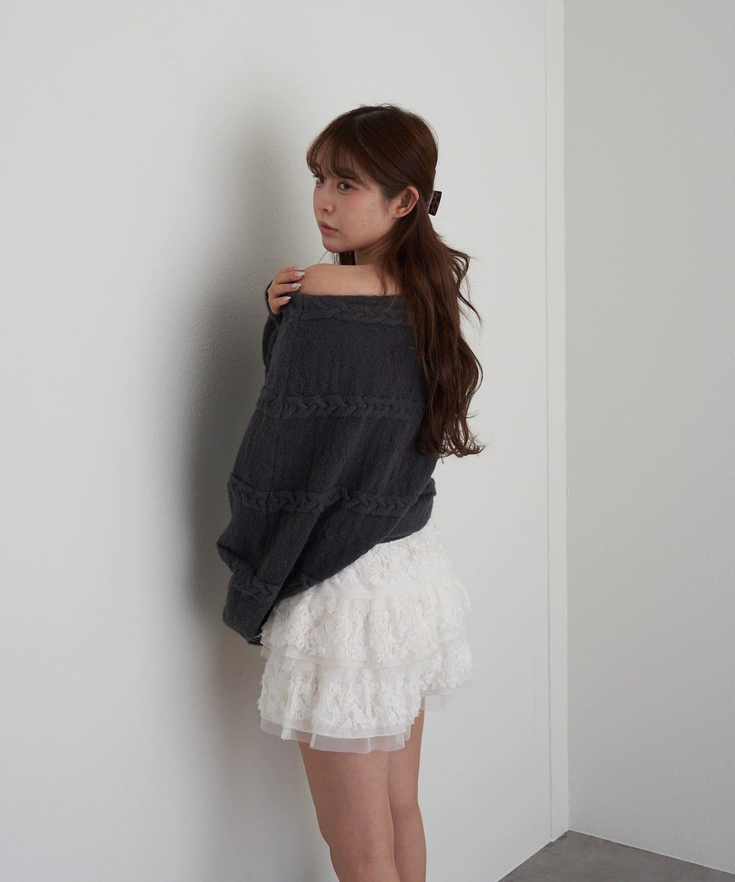 麻花寬鬆蝙蝠袖針織衫