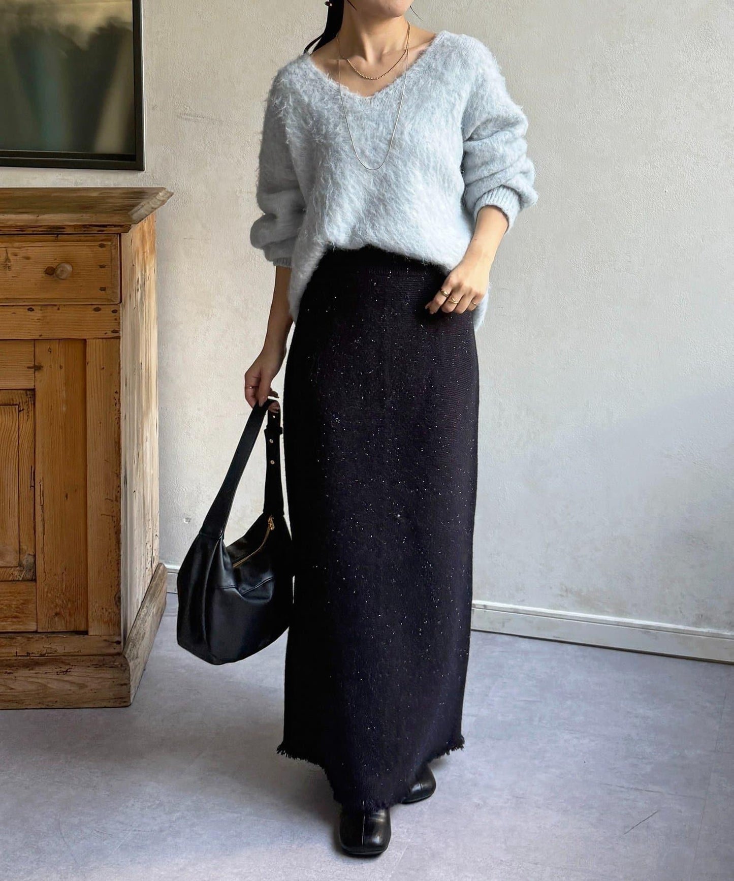 亮片針織吊帶背心×半身裙套裝