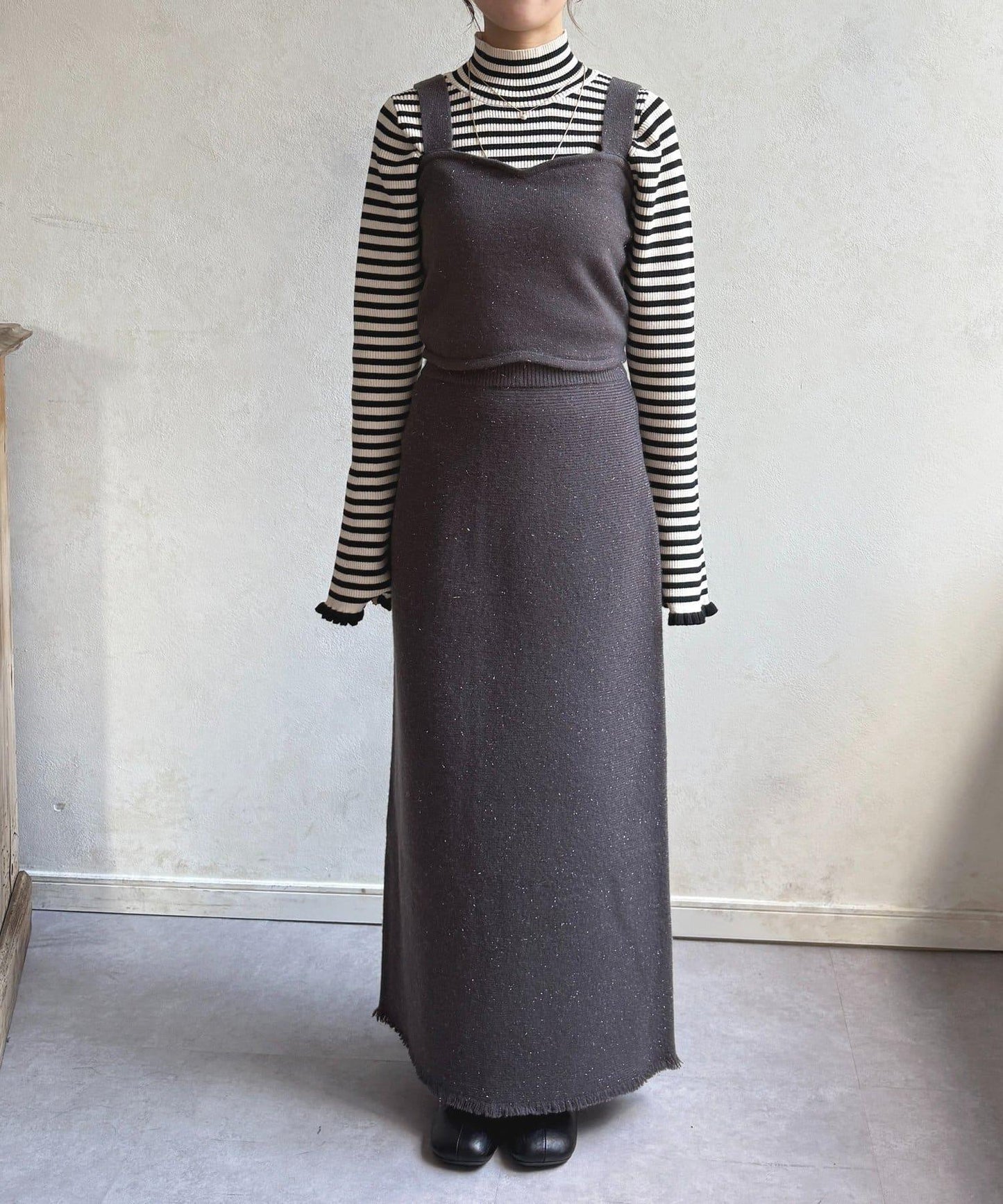 亮片針織吊帶背心×半身裙套裝