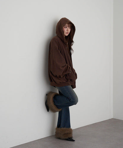 可拆卸毛絨拼接牛仔喇叭褲