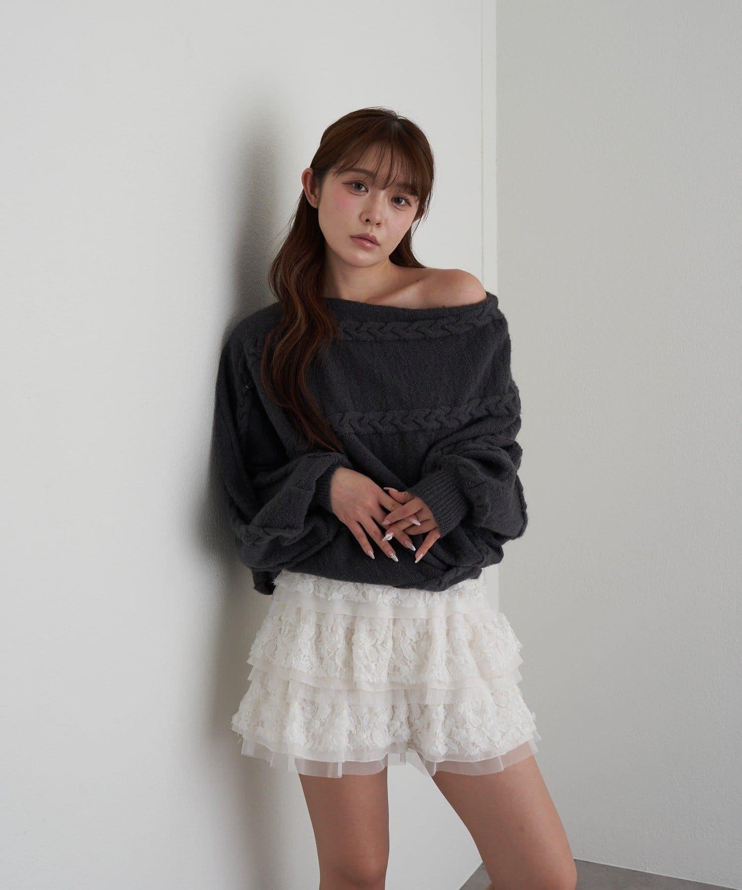 麻花寬鬆蝙蝠袖針織衫