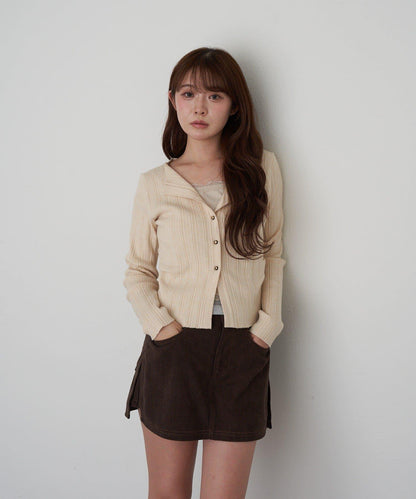 蕾絲拼接前開釦針織衫