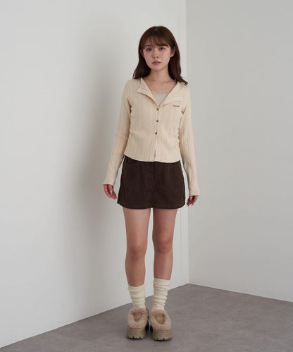 蕾絲拼接前開釦針織衫