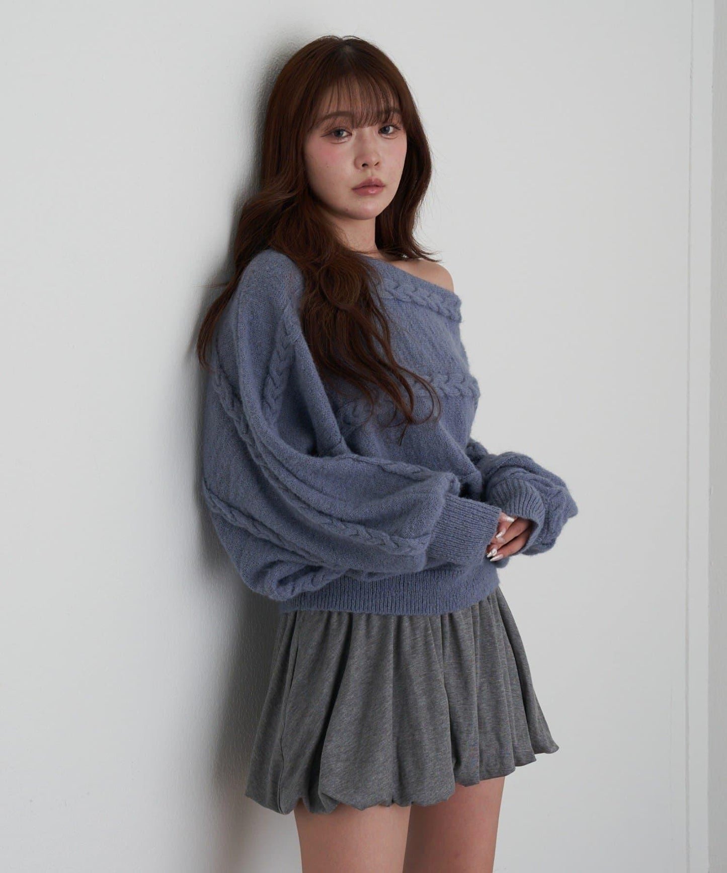 麻花寬鬆蝙蝠袖針織衫