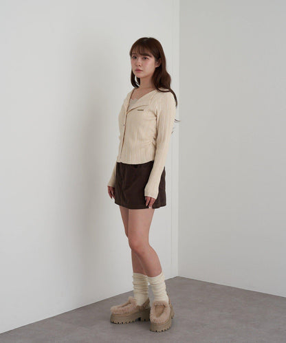 蕾絲拼接前開釦針織衫