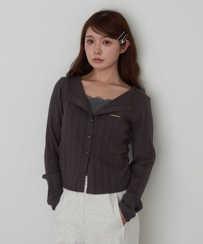 蕾絲拼接前開釦針織衫