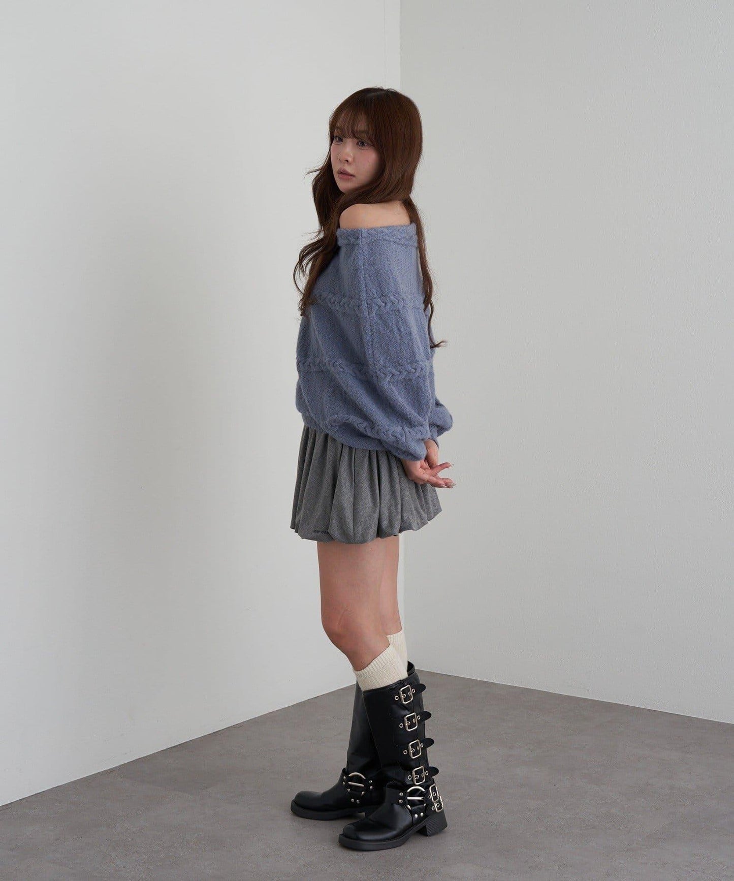 麻花寬鬆蝙蝠袖針織衫