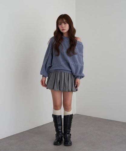 麻花寬鬆蝙蝠袖針織衫