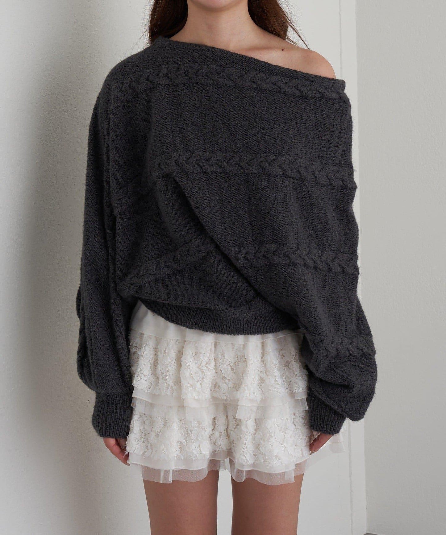 【RAY CASSIN】麻花寬鬆蝙蝠袖針織衫