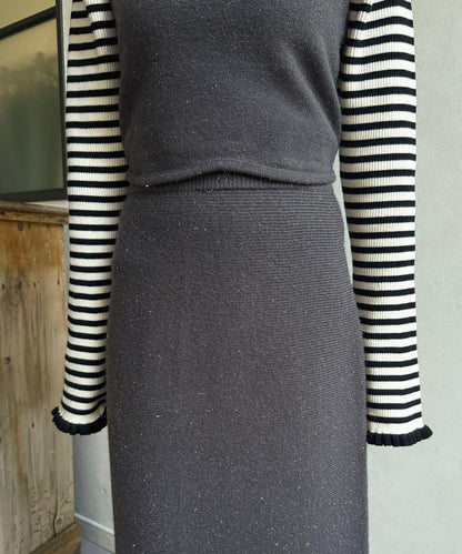 亮片針織吊帶背心×半身裙套裝