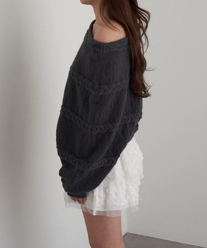 麻花寬鬆蝙蝠袖針織衫