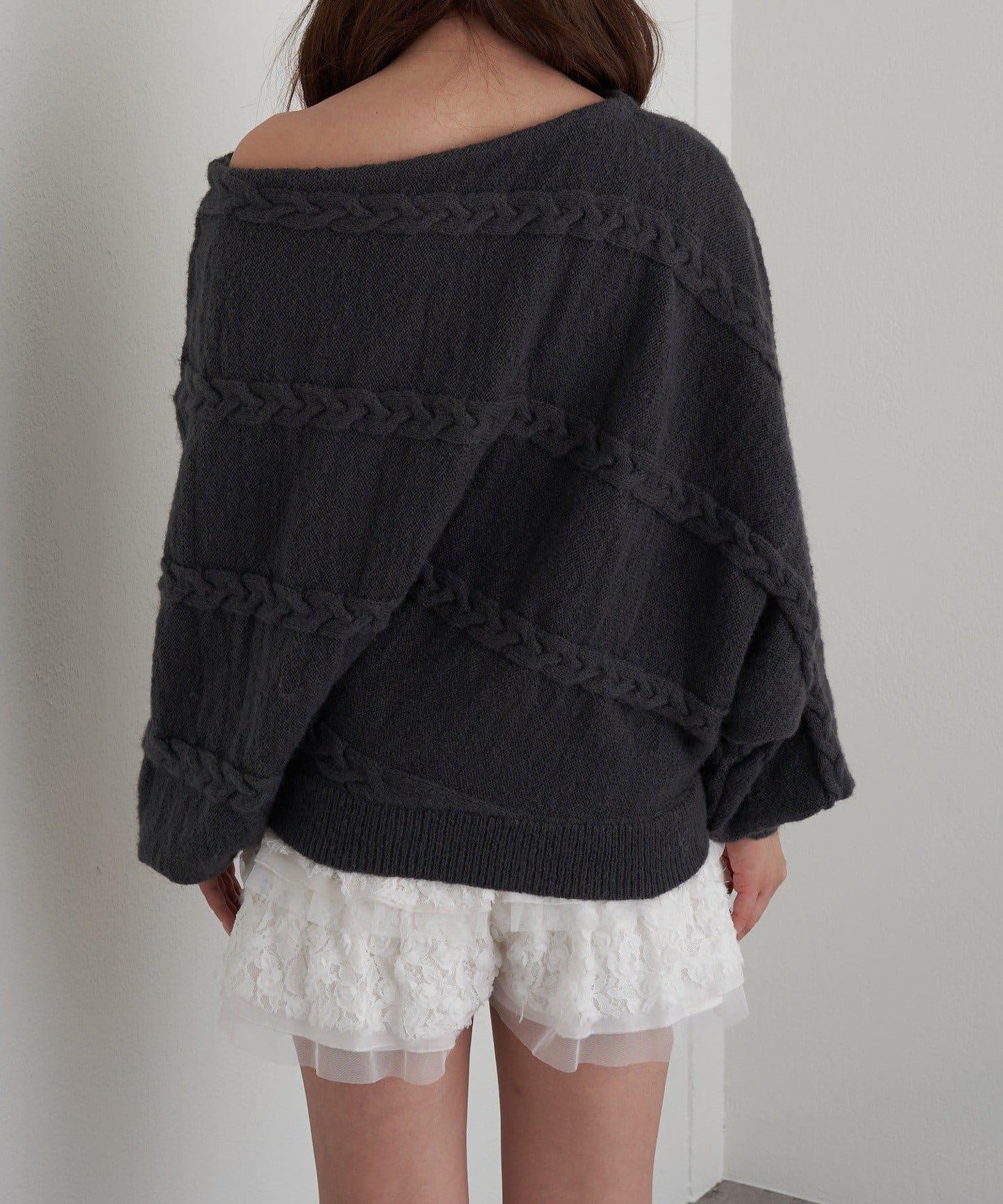 麻花寬鬆蝙蝠袖針織衫