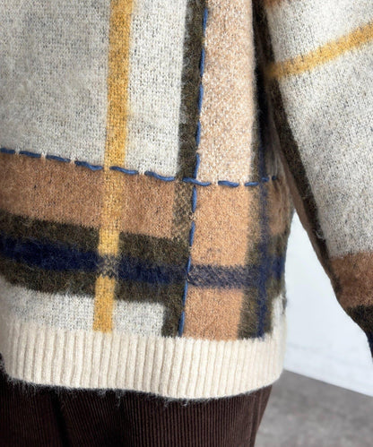 格紋流蘇拼接針織衫