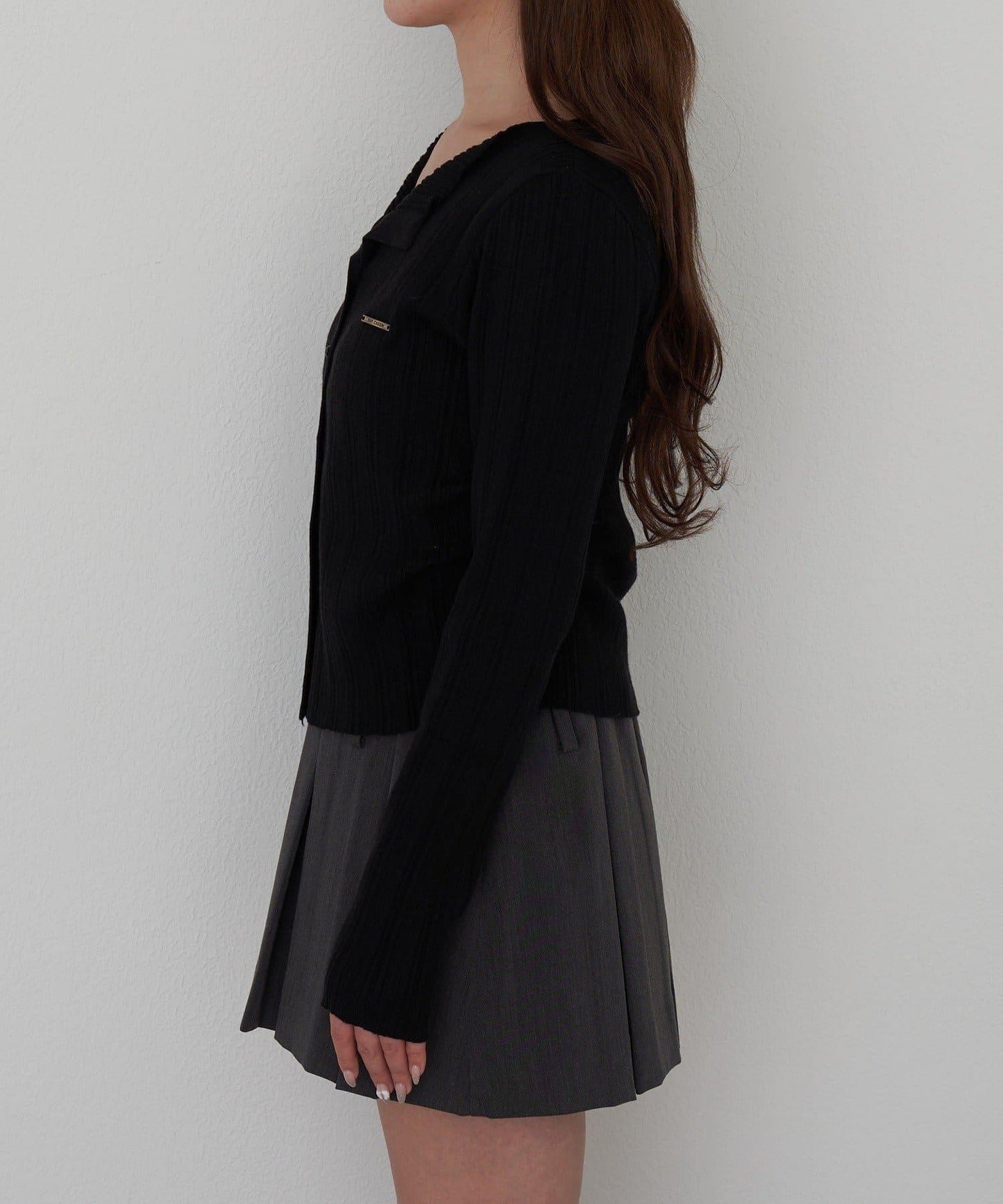 蕾絲拼接前開釦針織衫