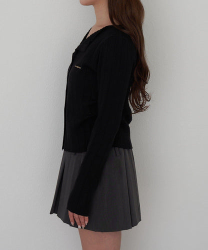 蕾絲拼接前開釦針織衫