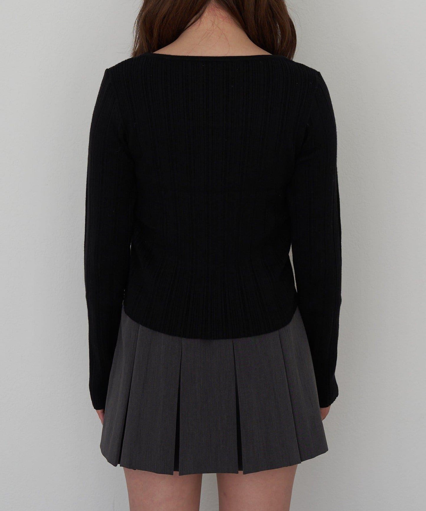 蕾絲拼接前開釦針織衫