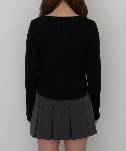 蕾絲拼接前開釦針織衫