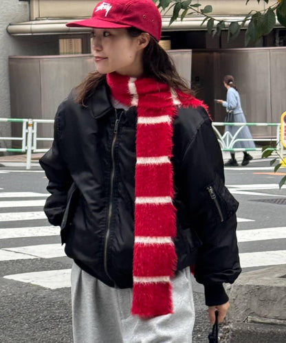 長絨條紋圍巾