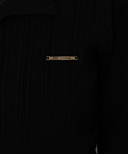 蕾絲拼接前開釦針織衫