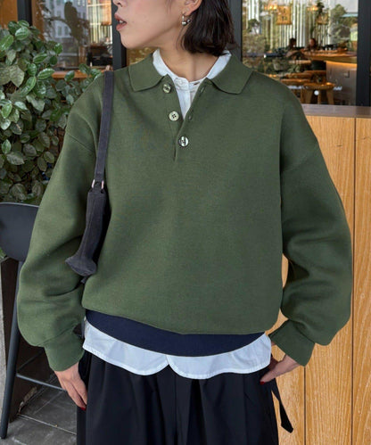 拼接羅紋下襬配色針織POLO衫