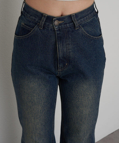 可拆卸毛絨拼接牛仔喇叭褲