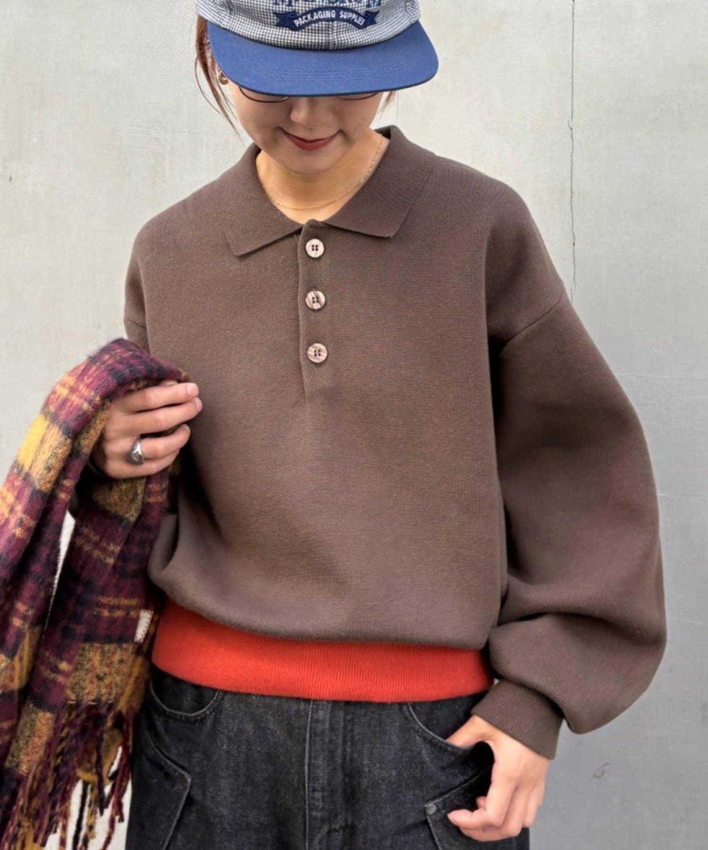 拼接羅紋下襬配色針織POLO衫