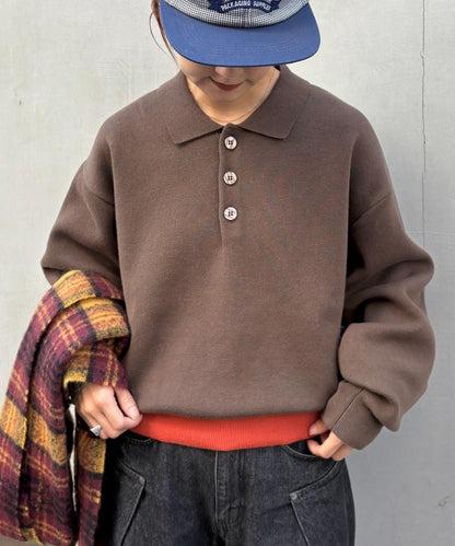 拼接羅紋下襬配色針織POLO衫