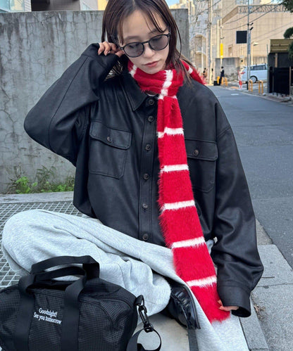 長絨條紋圍巾