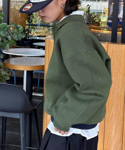 拼接羅紋下襬配色針織POLO衫