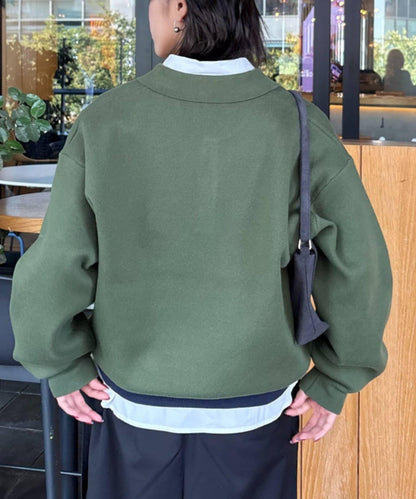 拼接羅紋下襬配色針織POLO衫