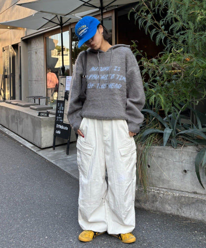 仿馬海毛質感字母針織連帽衫