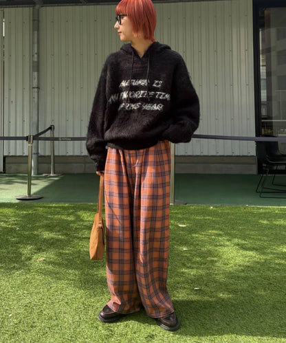 仿馬海毛質感字母針織連帽衫