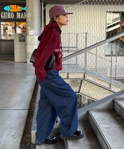 仿馬海毛質感字母針織連帽衫