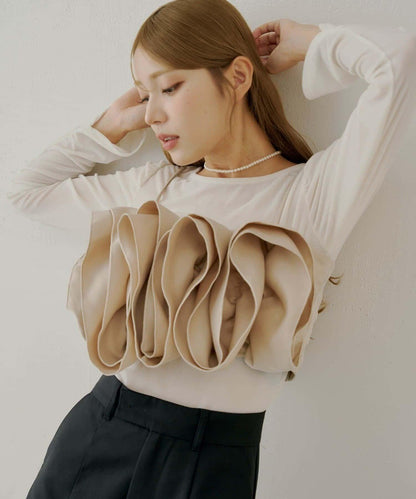 【Chico】荷葉邊吊帶+天鵝絨上衣套裝