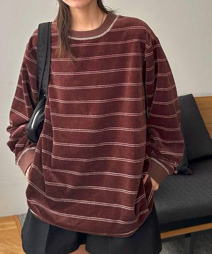 【Discoat】【男女同款】天鵝絨條紋圓領衫