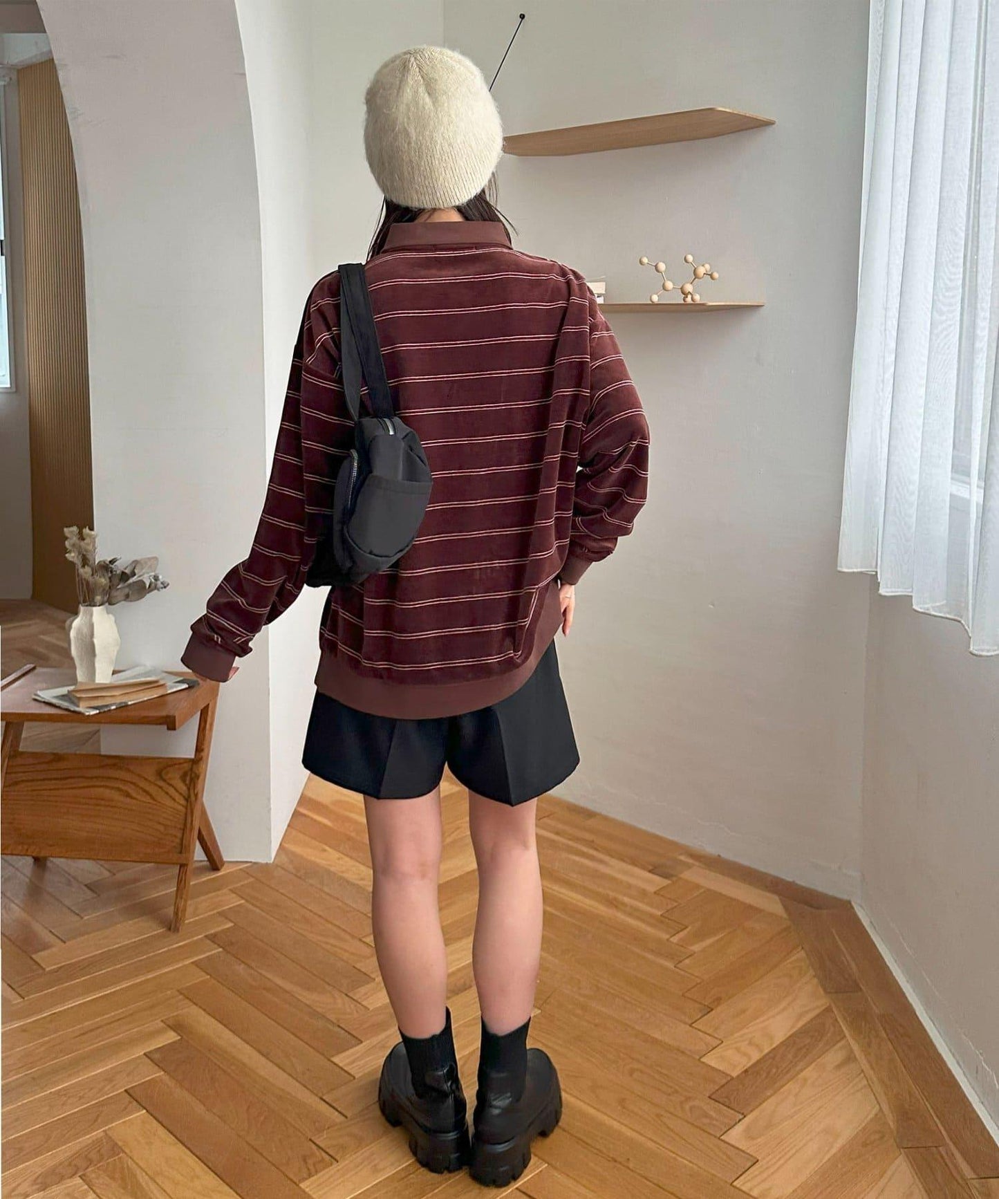 【Discoat】【男女同款】天鵝絨條紋POLO衫