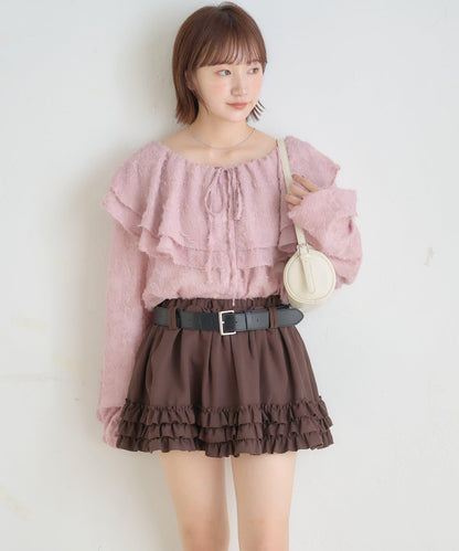 【mystic】[mline]荷葉邊褶皺雪紡襯衫