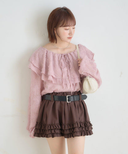 【mystic】[mline]荷葉邊褶皺雪紡襯衫