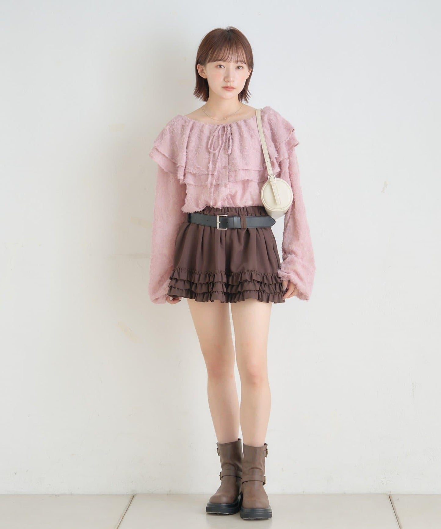 【mystic】[mline]荷葉邊褶皺雪紡襯衫