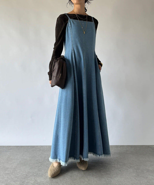 【RIVE DROITE】牛仔吊帶連衣裙