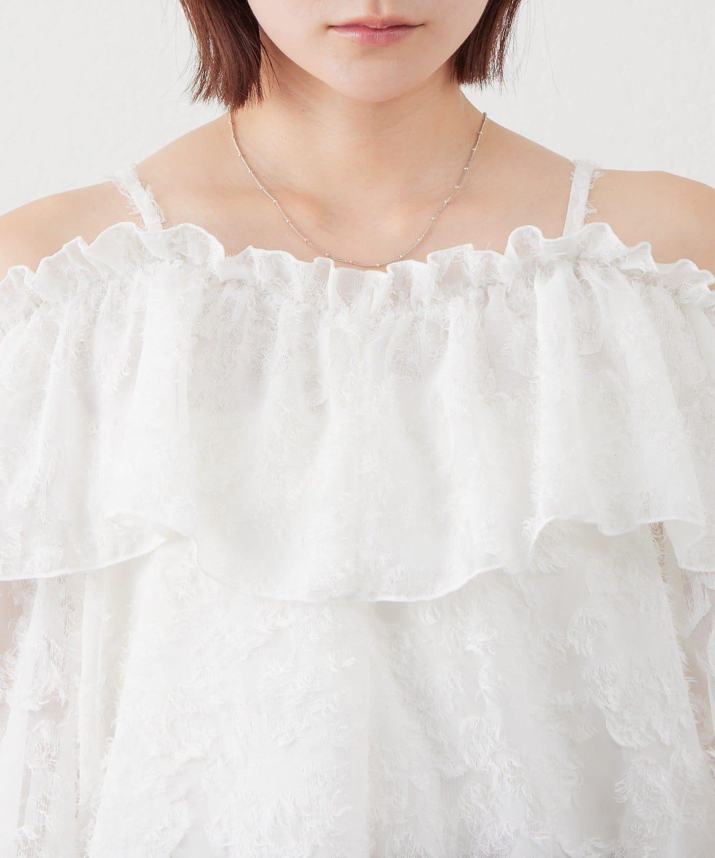 【mystic】[mline]荷葉邊一字肩襯衫