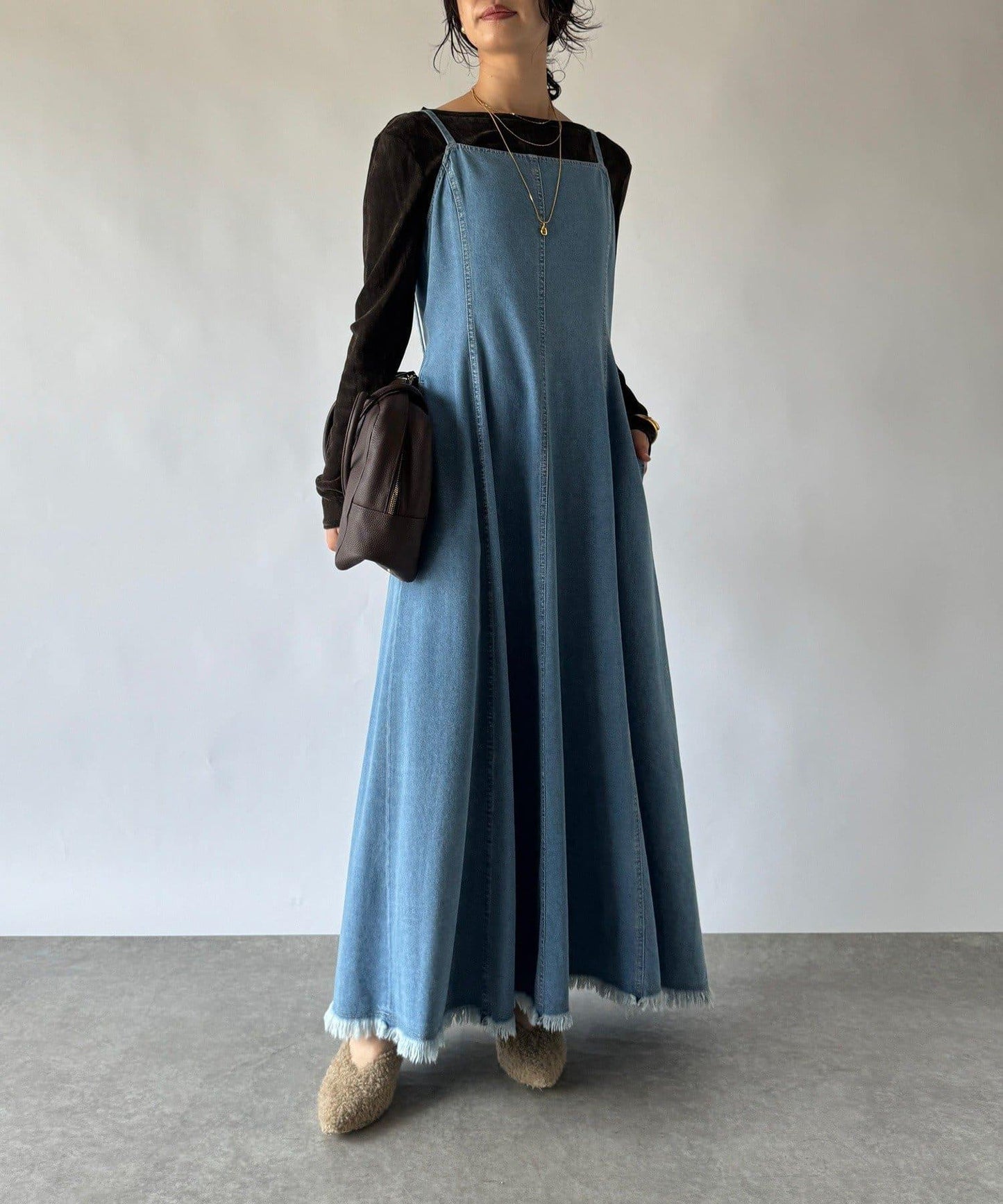 【RIVE DROITE】牛仔吊帶連衣裙