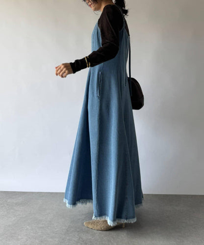 【RIVE DROITE】牛仔吊帶連衣裙