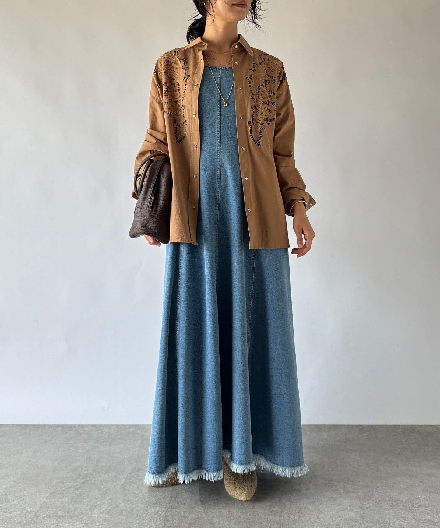 【RIVE DROITE】牛仔吊帶連衣裙