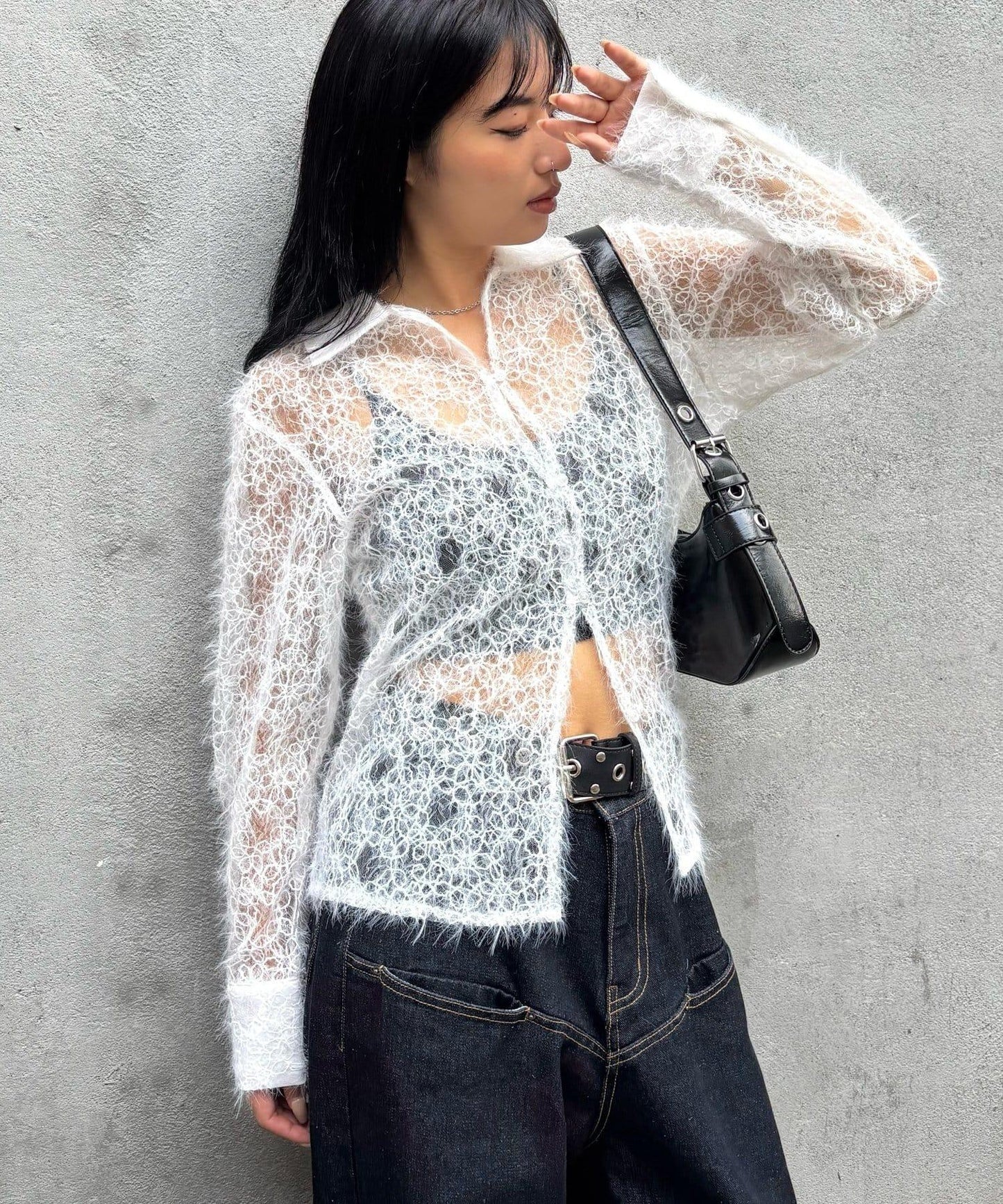 花卉蕾絲針織襯衫