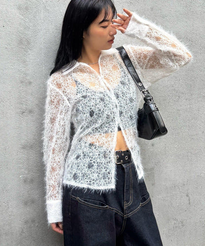 花卉蕾絲針織襯衫