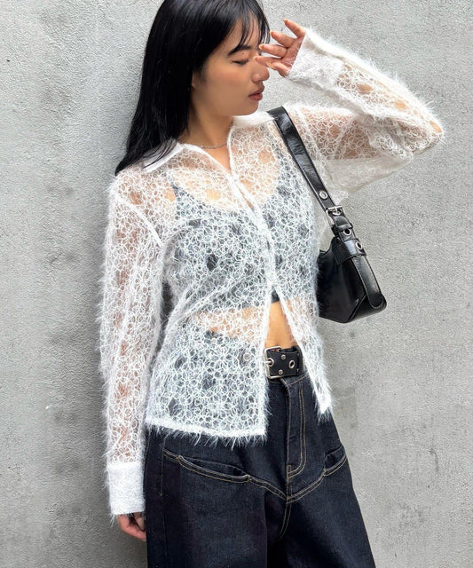 花卉蕾絲針織襯衫