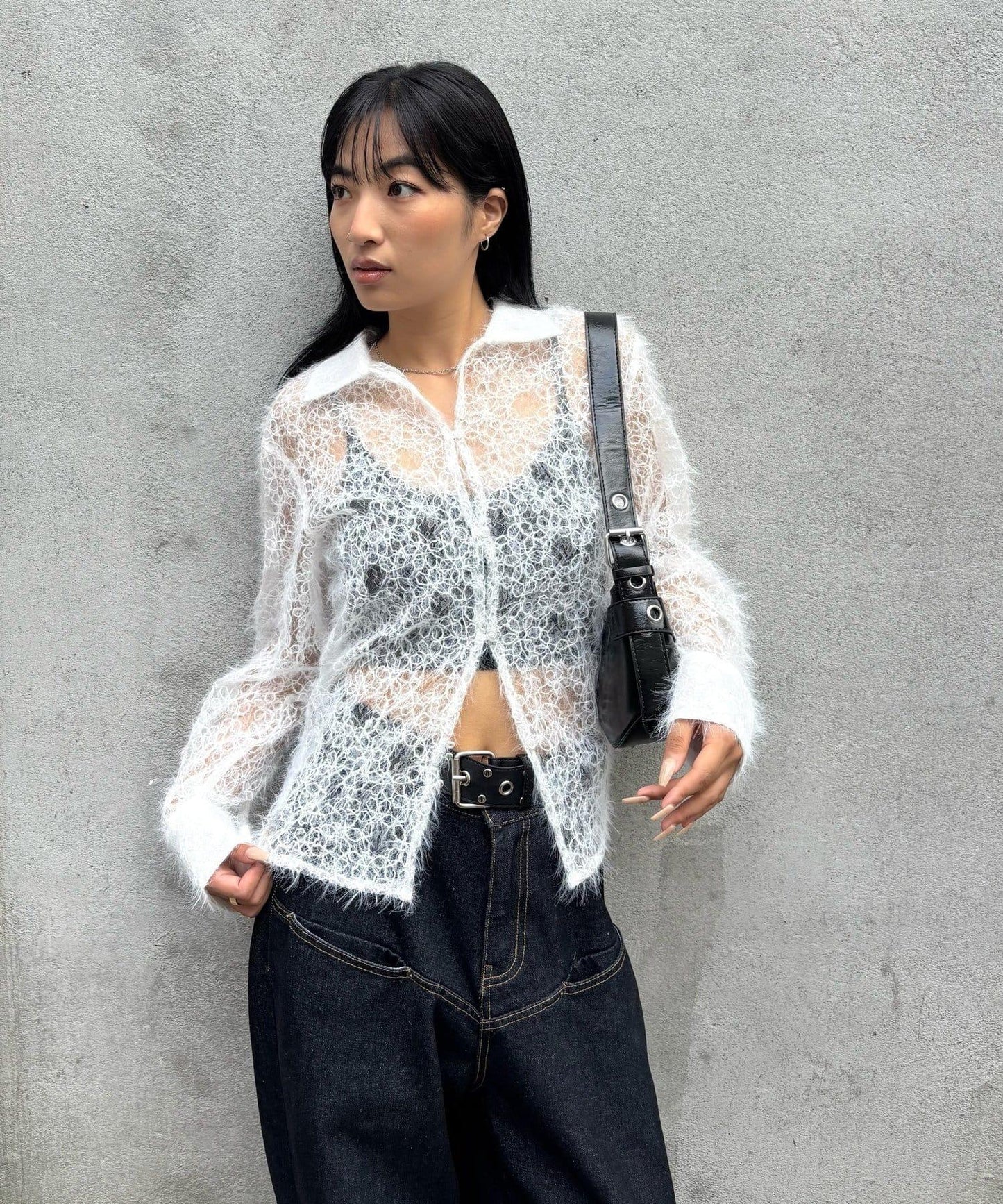 花卉蕾絲針織襯衫