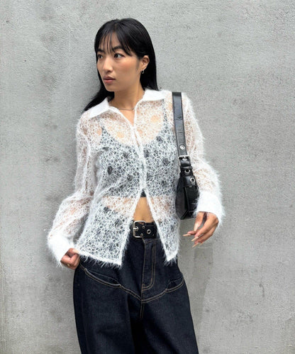 花卉蕾絲針織襯衫